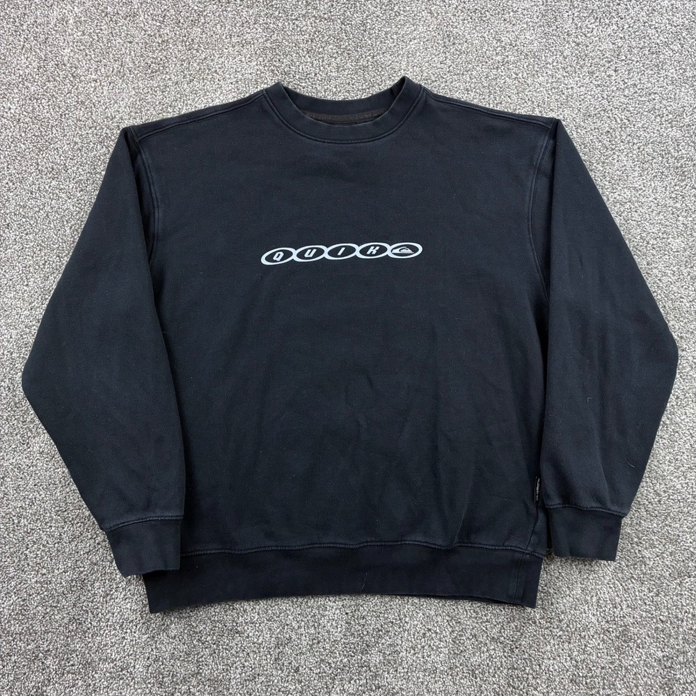 Vintage Y2K Quiksilver Sweatshirt Mens Medium Black Quik Logo Surf Skater